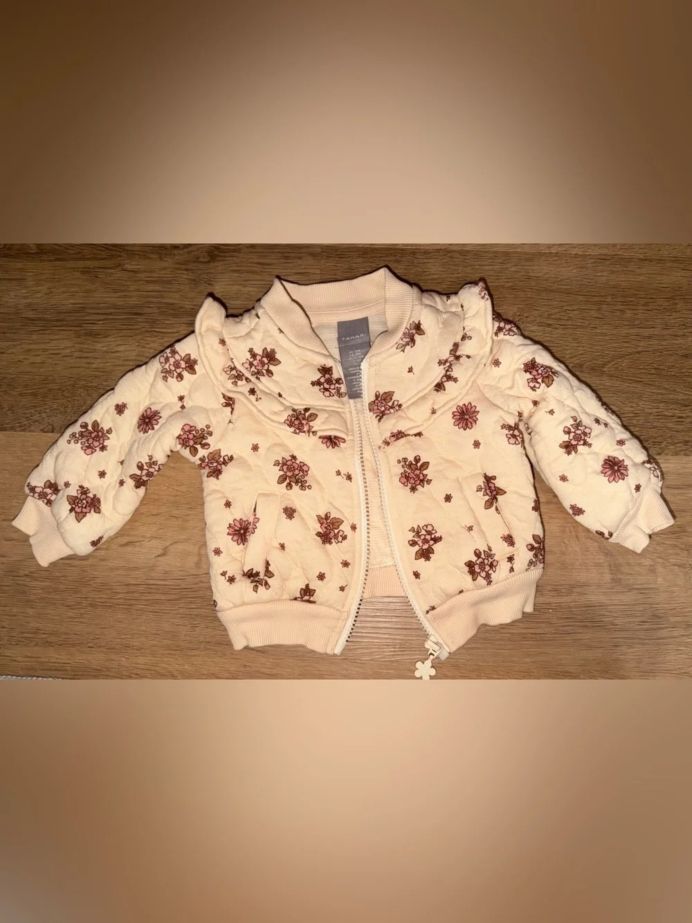 Tahari Cream Floral Quilted Jacket with Pink Leggings